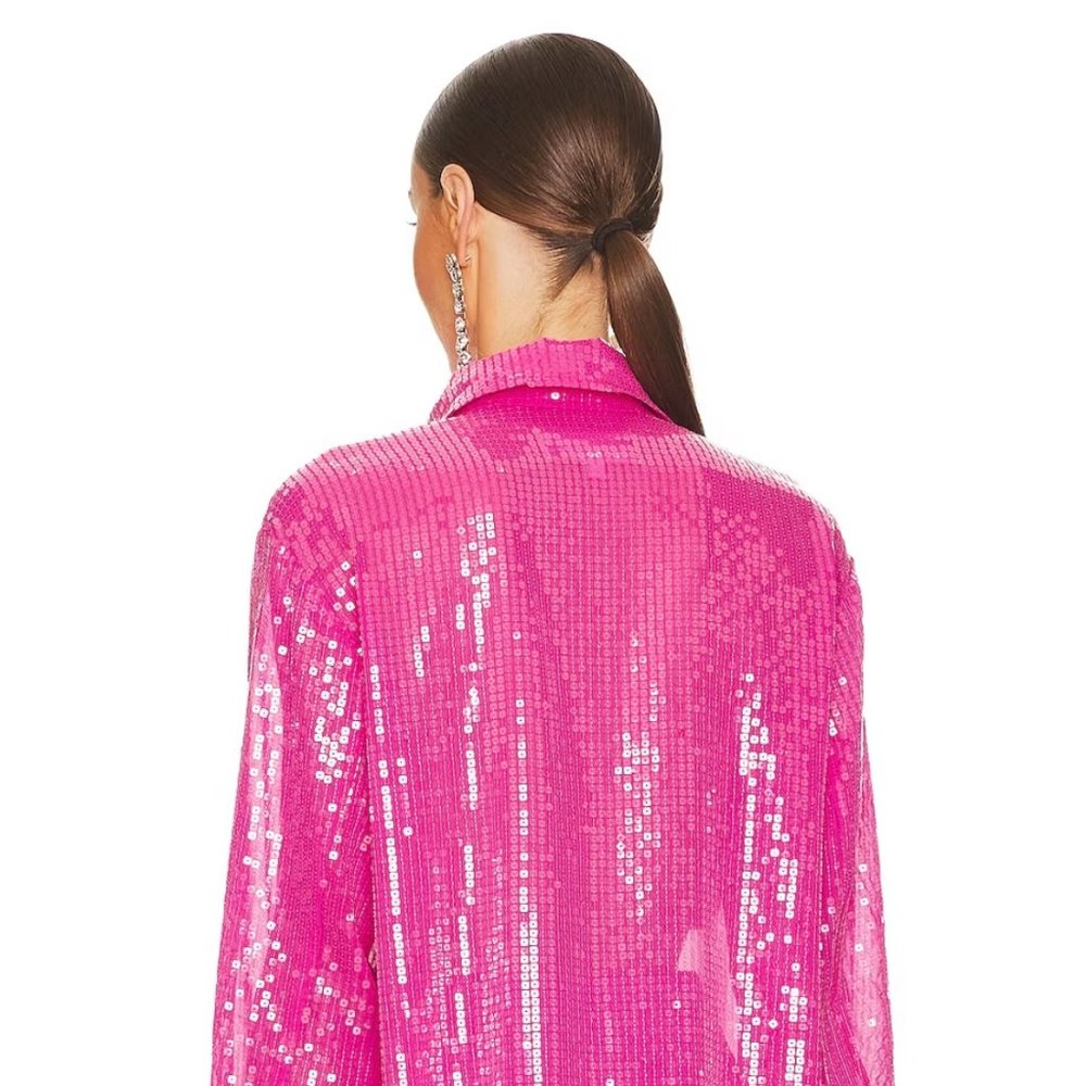 NWT Steve Madden Hot Pink Sequin Shacket – Size XS – Statement Button Down - Picture 5 of 8